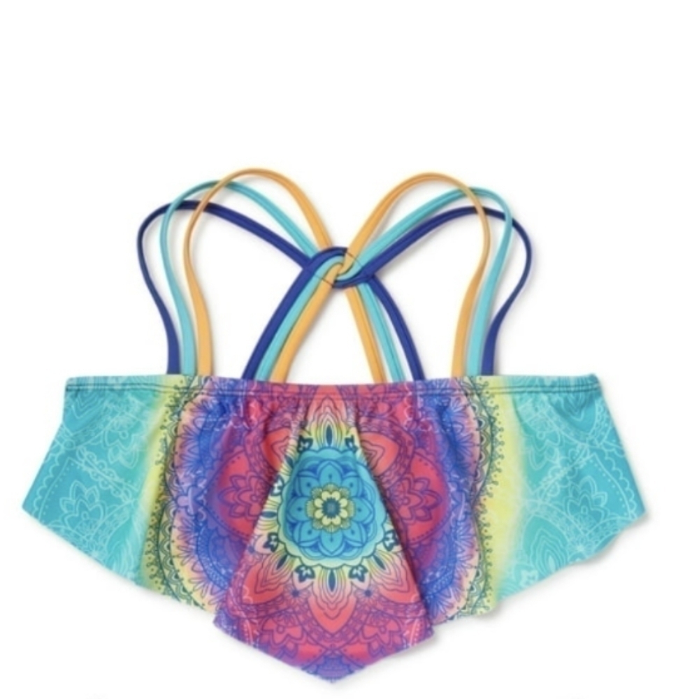 Wonder Nation Girls Halter Mandala Printed Bikini Swim Top with UPF 50+